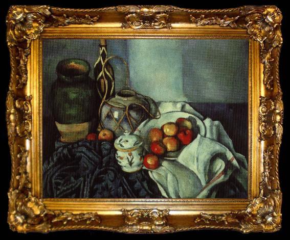 framed  Paul Cezanne stilleben med krukor och frukt, ta009-2